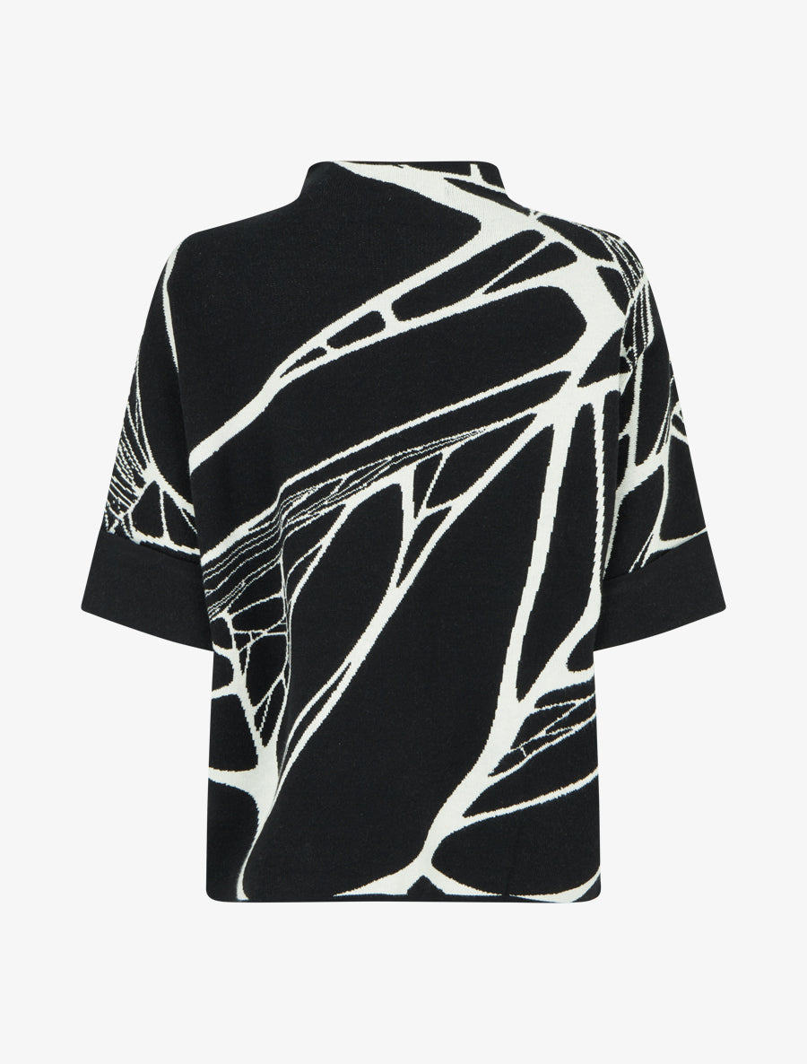 Pull ample graphique à col montant et manches courtes - Noir - 2