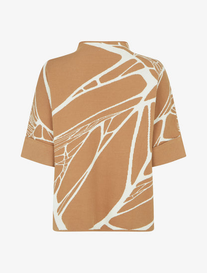 Pull ample graphique à col montant et manches courtes - Camel - 2