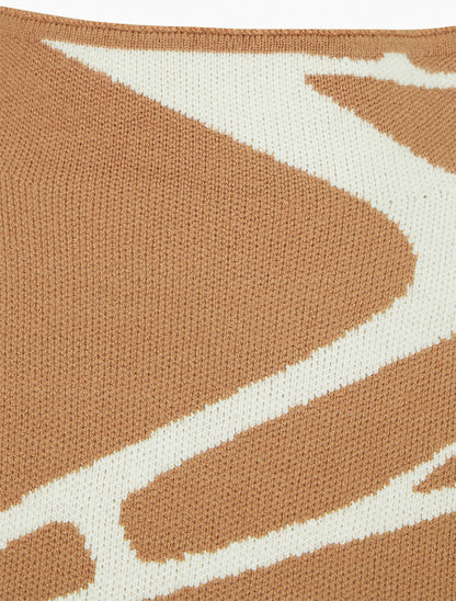 Pull ample graphique à col montant et manches courtes - Camel - 3