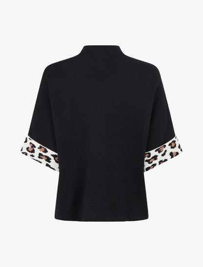 Pull à col montant et détail imprimé léopard - Noir - 2