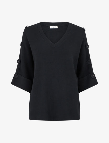 Pull uni à boutons décoratifs - Noir - 1