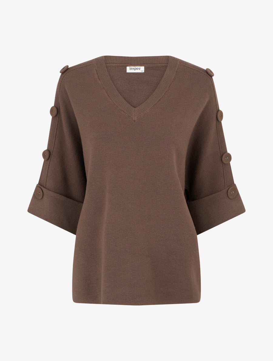 Pull uni à boutons décoratifs - Marron - 1