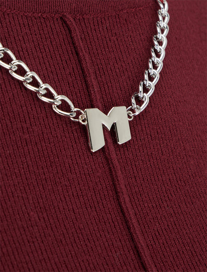 Pull asymétrique à empiècement bijou M - Bordeaux - 3