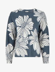 Pull à imprimé floral - Bleu gris - 1