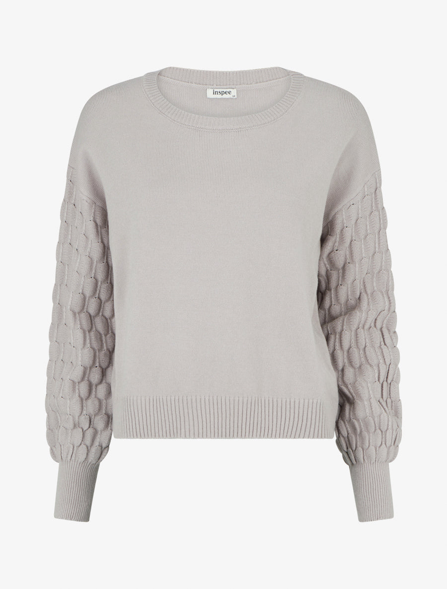 Pull droit à manches longues texturées - Taupe clair - 1