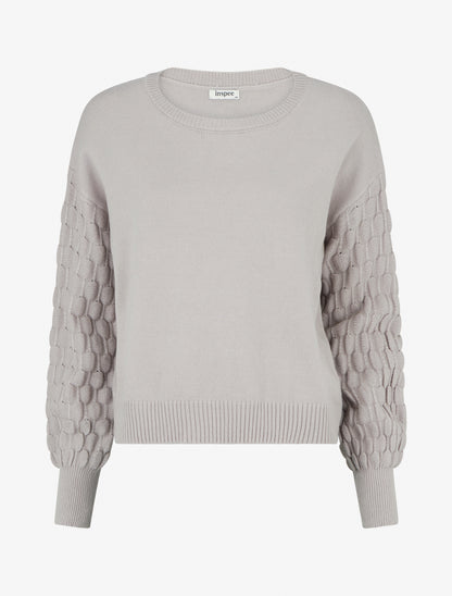 Pull droit à manches longues texturées - Taupe clair - 1