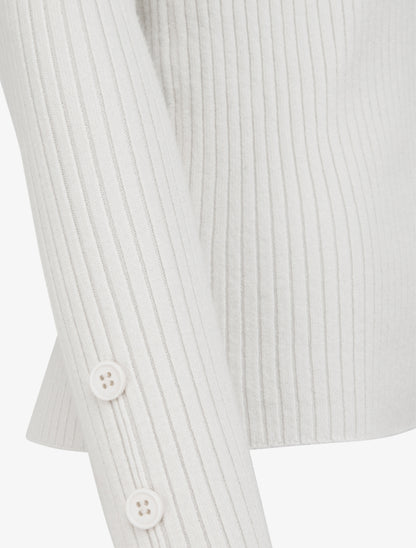 Pull côtelé moulant à col V à boutons décoratifs - Blanc - 3