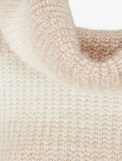 Pull droit effet duveteux à col roulé - Beige - 3