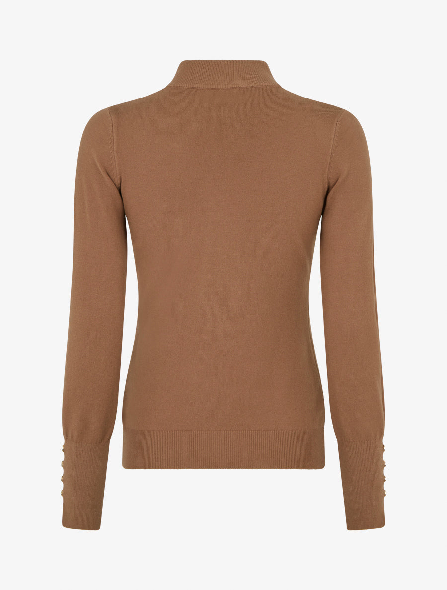 Pull fin uni à col montant - Camel - 2