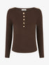 Pull fin à col rond et boutons décoratifs - Marron - 1