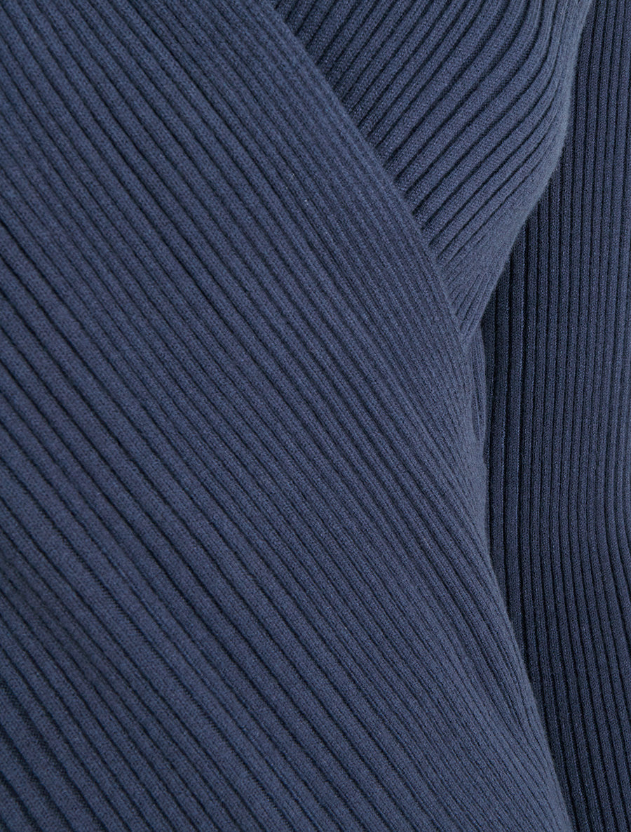 Pull côtelé à col cache-coeur - Marine - 3