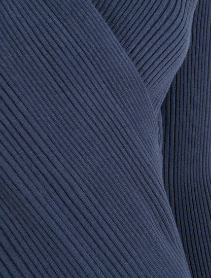 Pull côtelé à col cache-coeur - Marine - 3