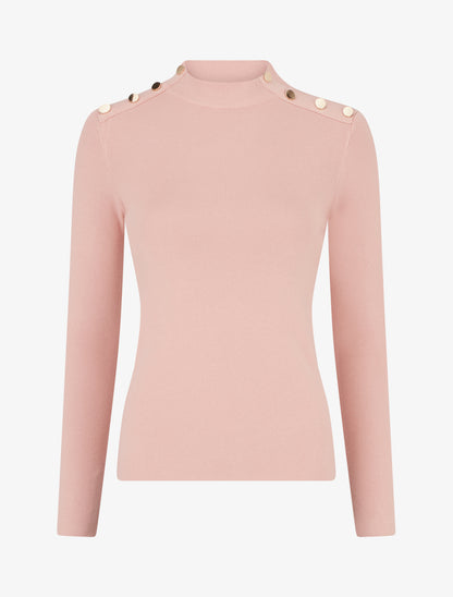 Pull côtelé ajusté à boutons dorés - Rose - 1