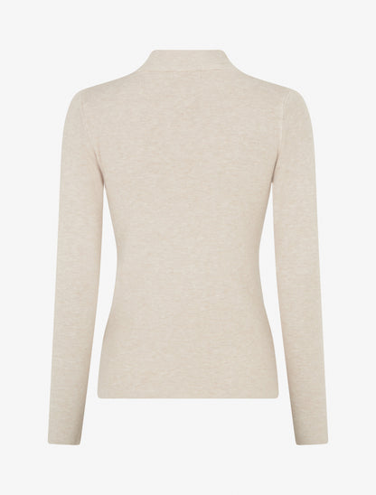 Pull côtelé ajusté à boutons dorés - Beige - 2