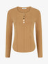 Pull côtelé à col rond boutonné - Camel - 1