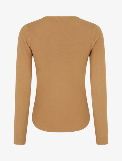 Pull côtelé à col rond boutonné - Camel - 2
