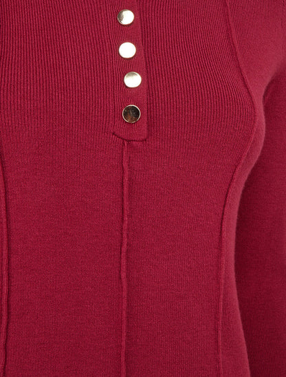 Pull côtelé à col rond boutonné - Bordeaux - 3
