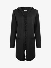 Gilet long uni à cordons de serrage au dos - Noir - 1