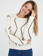 Rechte trui met iriserende vlechten - Ecru