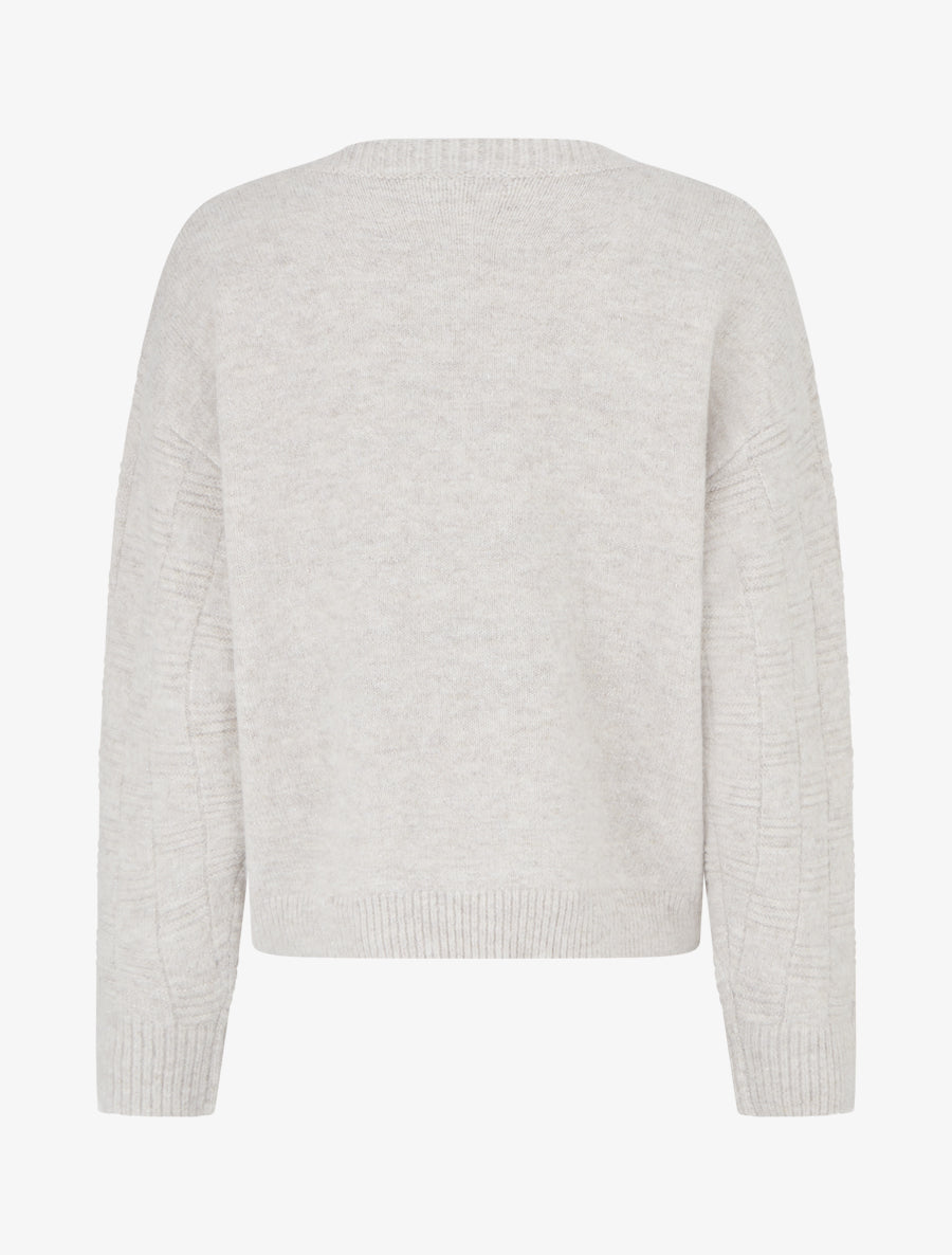 Pull droit irisé à col V - Beige - 2