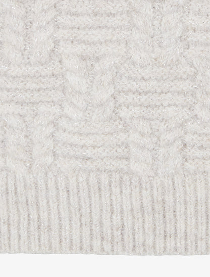 Pull droit irisé à col V - Beige - 3