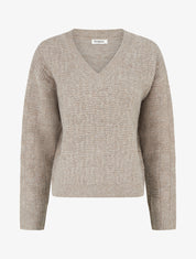 Pull droit irisé à col V - Taupe - 1