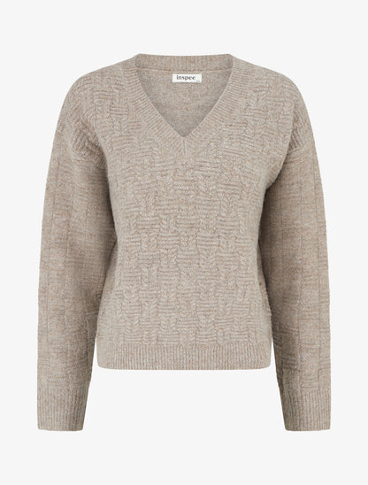 Pull droit irisé à col V - Taupe - 1