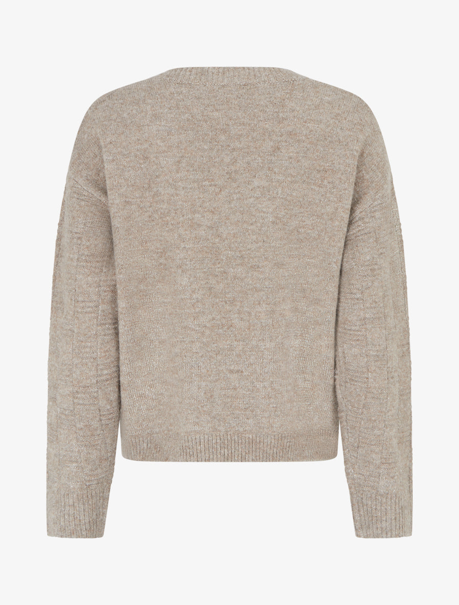 Pull droit irisé à col V - Taupe - 2