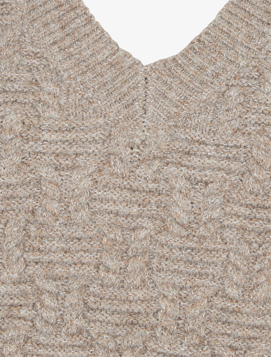 Pull droit irisé à col V - Taupe - 3