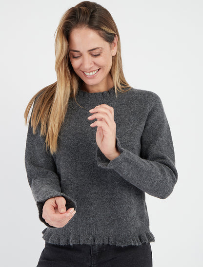 Pull duveteux à bords vagues - Gris