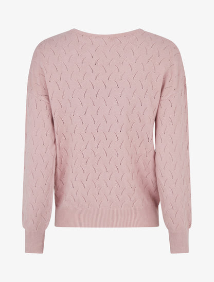 Pull uni à col V et détail ajouré - Rose - 2