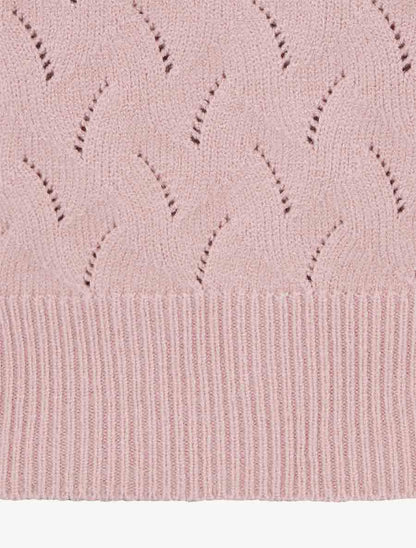 Pull uni à col V et détail ajouré - Rose - 3