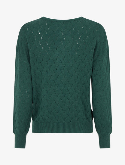 Pull uni à col V et détail ajouré - Vert sapin - 2