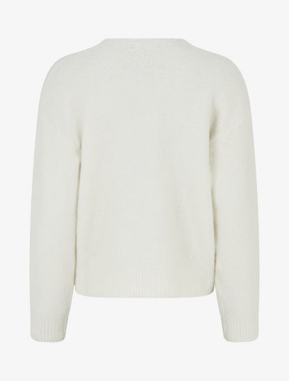 Pull duveteux à fleurs brodées - Écru - 2