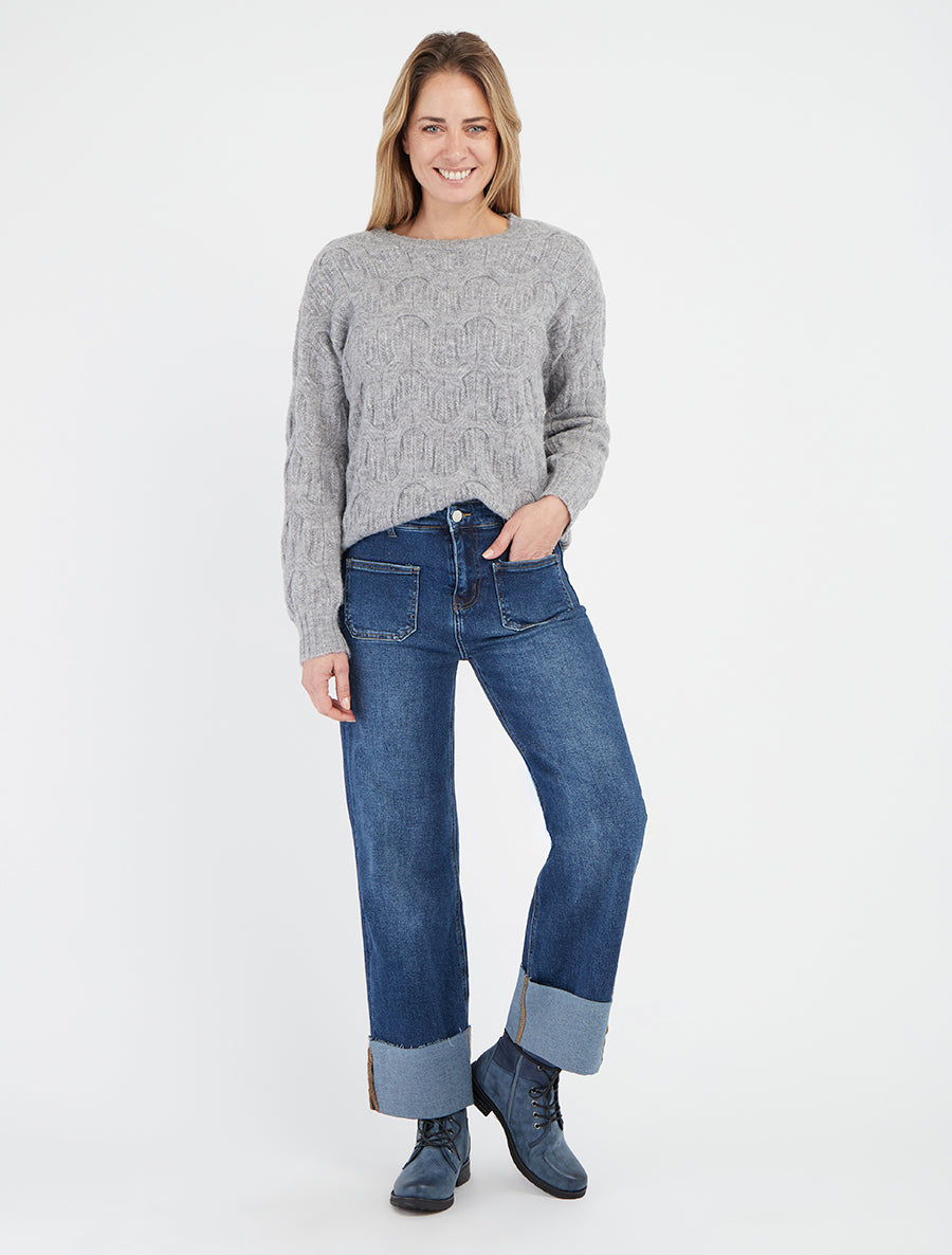 Pull droit en maille fantaisie - Gris