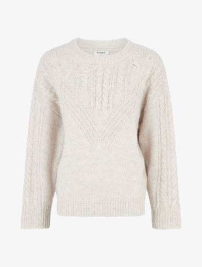 Pull droit à col rond en maille stylisée - Beige - 1