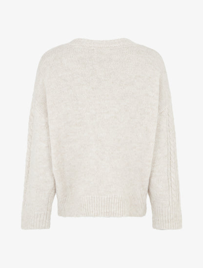 Pull droit à col rond en maille stylisée - Beige - 2