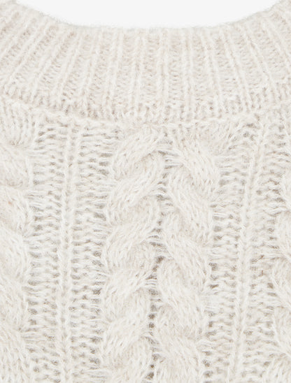 Pull droit à col rond en maille stylisée - Beige - 3