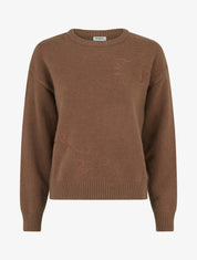 Pull uni à motif fantaisie - Marron - 1