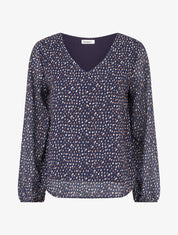 Blouse imprimé fantaisie à manches longues - Marine - 1