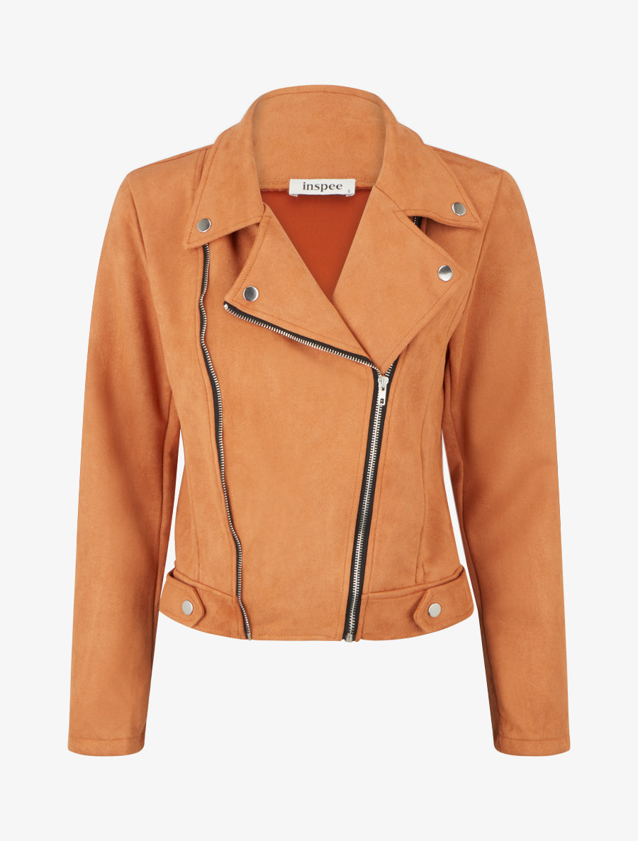 Veste style perfecto en suédine - Orange - 1