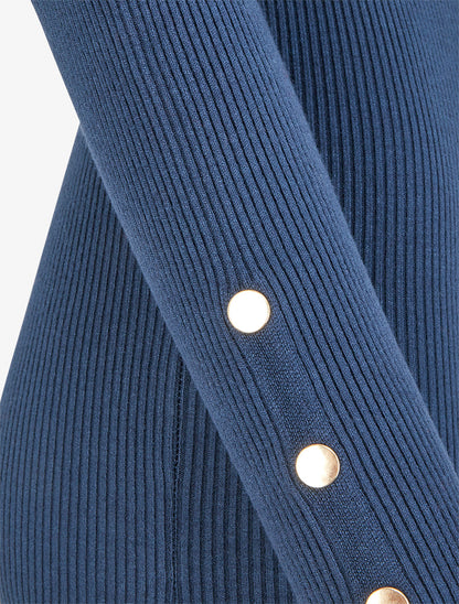 Pull côtelé à col montant - Marine - 3