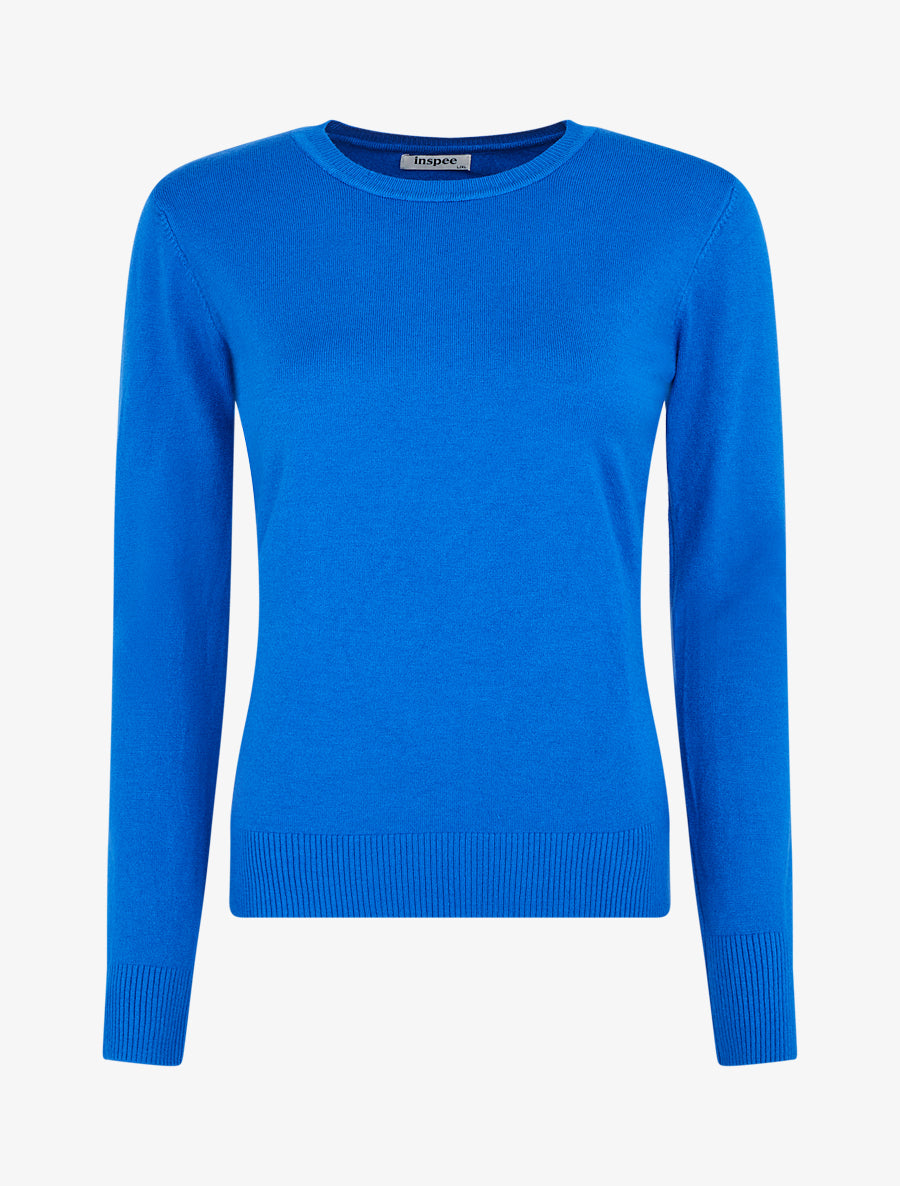 Pull fin uni à col rond - Bleu roi - 1
