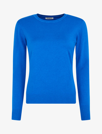 Pull fin uni à col rond - Bleu roi - 1