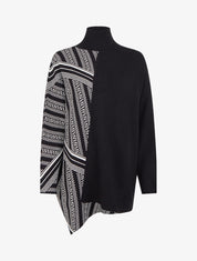 Poncho imprimé graphique à col mantant - Noir - 1