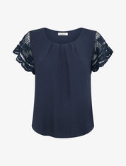 Top uni à manches courtes brodées - Marine - 1