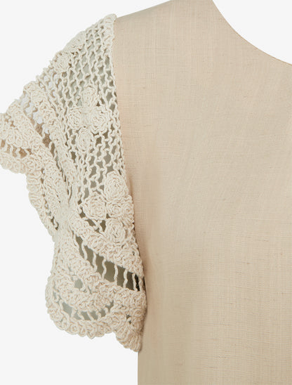 Top uni à manches courtes brodées - Beige - 3