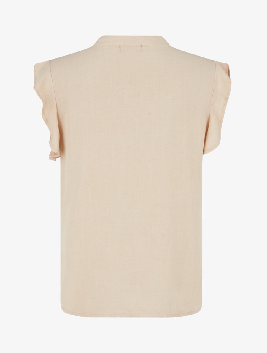 Top brodé à mancherons volantés - Beige - 2