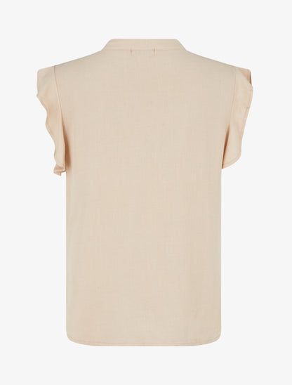 Top brodé à mancherons volantés - Beige - 2