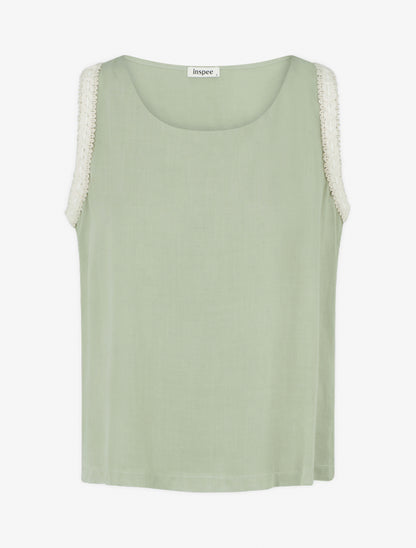 Top fluide uni sans manches - Vert amande - 1